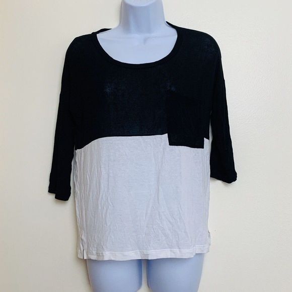 SPLENDID Womens Color block Black White Size Small 3/4 Sleeve Pocket - Picture 1 of 12